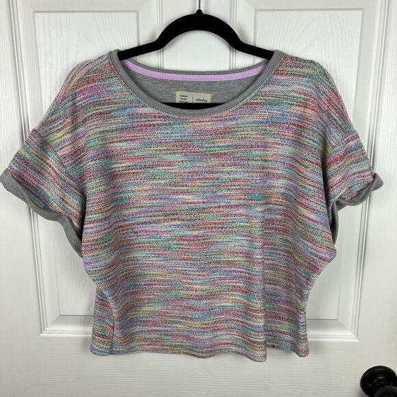 Anthropologie Saturday Sunday Sweatshirt Top Small Cropped Rainbow Short Sleeve - Picture 7 of 8